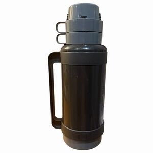 Retro Thermos 90s Model 32-180 & 2 Cups Holds 1.8 L Gray Plastic Mug Hot/Cold